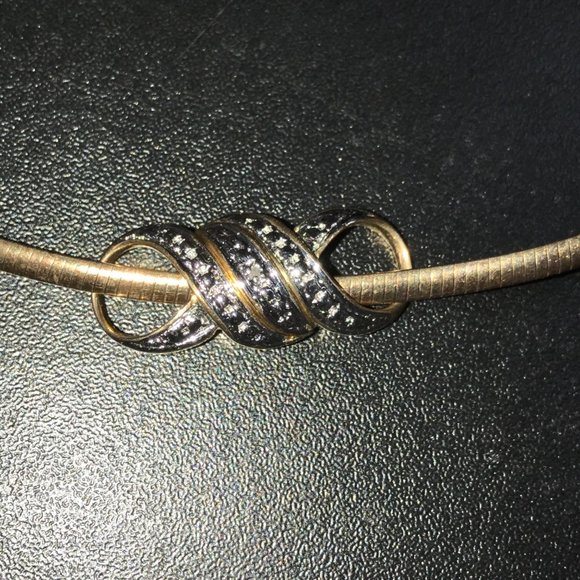 17" 18Kt Gold Vermeil Omega Necklace and OXO Diamond Accent Pendant - Picture 5 of 8